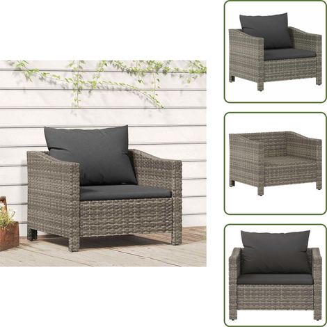 Fauteuil de jardin avec coussin Gris Résine tressée - Fauteuil De Jardin - Salon De Jardin - Meubles De Jardin - Chaise De Jardin - Résine Tressée (1/5)