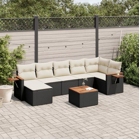 8-tlg. Garten-Sofagarnitur mit Kissen Schwarz Poly Rattan (1/3)