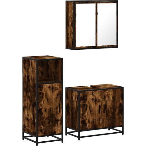 Maison Exclusive - Set Mobili da Bagno 3 pz Rovere Fumo in Legno Multistrato