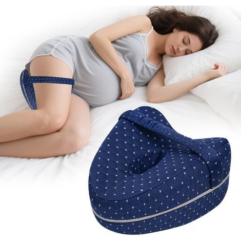 Knee pillow for side sleepers, memory foam leg pillow with sleep function to relieve sciatica – Adjustable strap (navy blue) (1/4)