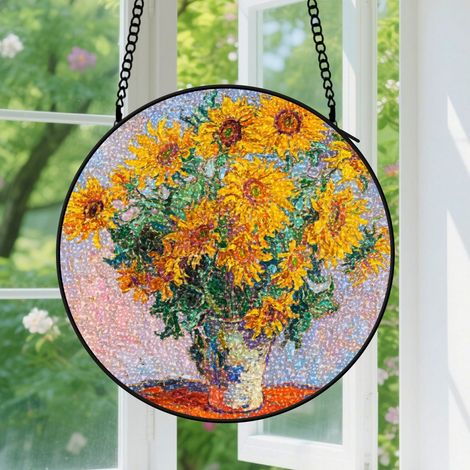 Suspension en vitrail, attrape-soleil artistique coloré, décoration fenêtre intérieure, cadeau Fête des Pères, Anniversaire pour homme, femme 12,5 cm (1/5)