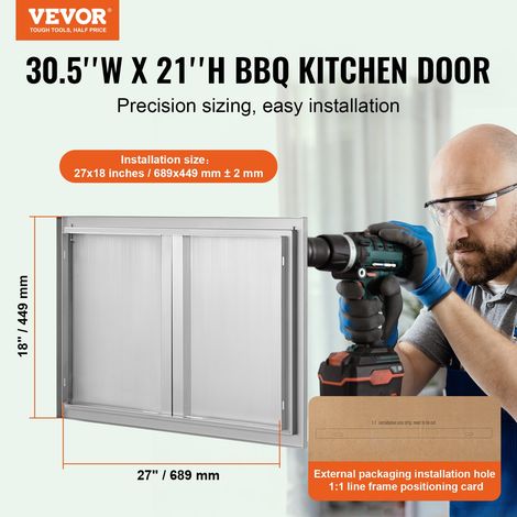 Porte d'Accès pour Barbecue, Double Porte de Cuisine Extérieure 774x532x45 mm, Porte Encastrée en Inox, avec Poignée Encastrée, pou… (1/5)