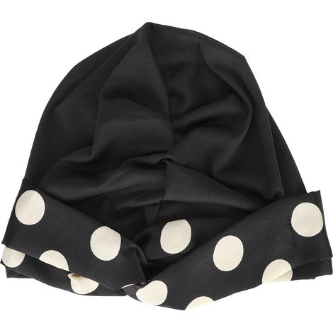 Turban Head Wraps Lovely Princess Polka Dot Gauze Scarf Fashionable Hat for WomenBlack (1/5)