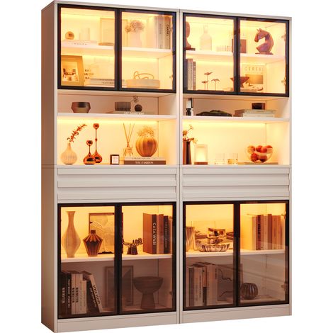 Juego de 2 vitrinas de MDF 160 x 35 x 200 cm con 8 puertas de cristal, 2 cajones y LED (1/5)