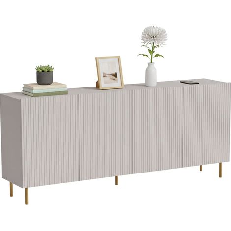 Credenza Londa, Madia da salotto con quattro ante battenti, Rialzato da terra, 200x42 h82 cm, Beige