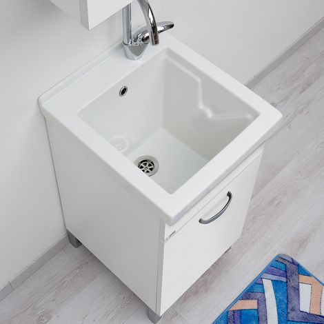 Mobile Lavatoio con Ceramica 45x50 Tutta Vasca Domina Bianco (1/4)