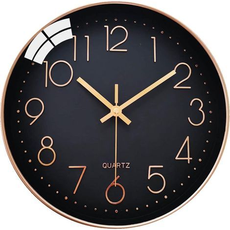 horloge Murale Silencieuse - Noire Et Or, 30 Cm, Chiffres Arabes, Horloge Ronde Quartz, Horloge Dcorative Moderne Pour Le Salon, La Chambre Couc (1/5)
