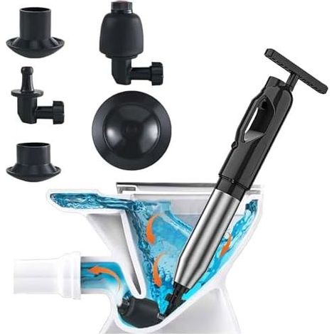 Druckluft-Toilettenreiniger mit 4 verschiedenen Saugnäpfen und Barometer, Pumpen-Abflussreiniger, für Toilette, Waschbecken, Badewanne, 2026 Nivellierung (Schwarz) Schwarz - (1/5)