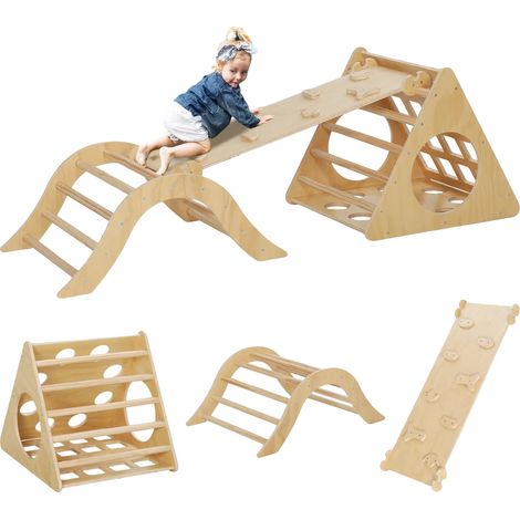 Triángulo de escalada, juego versátil, mejora la motricidad fina, madera natural. (1/2)