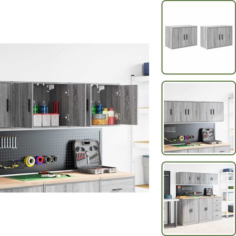 The Living Store Garagen-Wandschränke 2 Stk. Grau Sonoma Holzwerkstoff - Werkzeug (1/5)