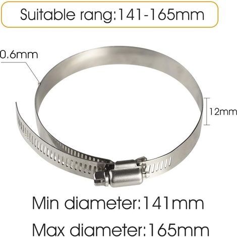 4 Stück verstellbare Edelstahl-Schlauchschellen zur Befestigung flexibler Schläuche (141 mm–165 mm) (1/4)