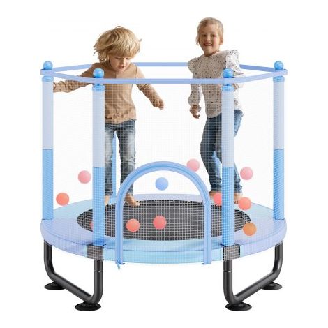 Kindertrampolin Outdoor-Trampolin mini Freizeittrampolin 1545 mm für Kleinkinder mit Sicherheitsnetz & Basketballkorb, Geburtstagsgeschenk Weihnachtsspielzeug für Kinder ab 3 Jahren Blau (1/5)