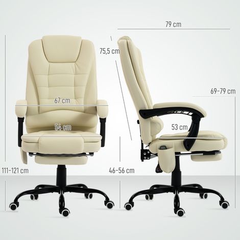 Fauteuil de bureau massant hauteur réglable dossier inclinable télécommande filaire, beige (1/4)