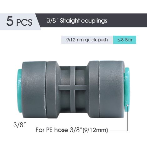 (5 raccords droits égaux) Raccords de tuyau PE 3/8'' Connecteurs d'eau pour tuyau PE Raccord de robinet Adaptateur de raccord de tuyau d'arrosage égaux réduit Coude droit Piquets de vanne (1/5)