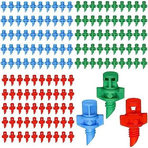 150 Stück Tropfbewässerungs-Emitter, Mikrosprinklerköpfe, Nebelbewässerung, Refraktionssprühdüsen für Pflanzen (90/180/360 Grad) (1/5)