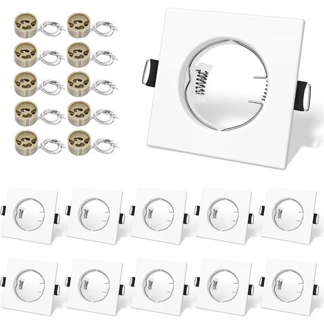 Lot de 10 Cadres Encastrables Carrés Noir Mat avec Douille GU10 VDE – 82x82 mm, Découpe 55-70 mm, Incl. Ressorts – Ampoule Non Fournie