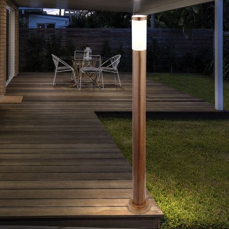 Stehleuchte Außenleuchte Gartenlampe Standleuchte Wegelampe Terrasse IP44, Edelstahl holzoptik, 1x E27 Fassung, DxH 12,7x110 cm