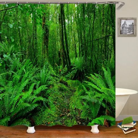 Filiyano-Rideau de douche à motif de paysage forestier, impression 3D, en polyester lavable avec crochets, paravent décoratif pour la maison, L 120 x