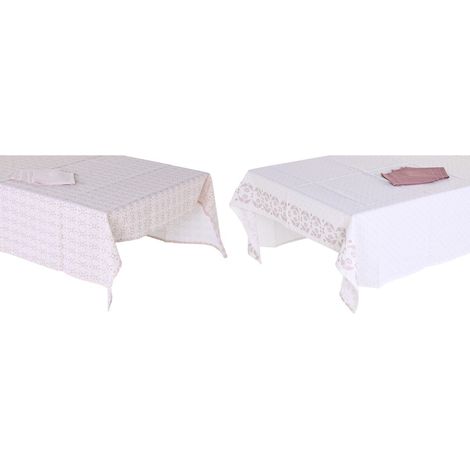 Nappe et serviettes de table DKD Home Decor 150 x 250 x 0,5 cm Rose Blanc (2 Unités) (1/3)