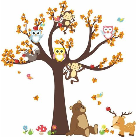 Sticker Mural Animaux De La Jungle Tickers Muraux Enfants Stickers Hibou Decoration Mural Stickers Chambre Enfants Garderie Salon Chambre Décoration De La Salon Décoration Murale (1/5)