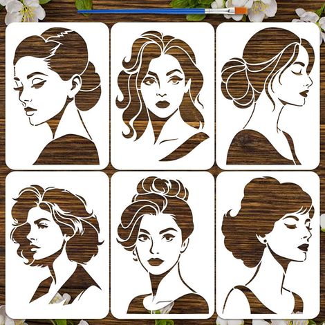 6 Pièces Pochoirs Peinture Femme Simple avec Pinceau 29.7x21 cm Pochoir Motif Beauté Dame Pochoir Dame Élégante Pochoirs Thème Femmes pour Peinture sur Bois Mur Meuble Déco Maison (1/5)