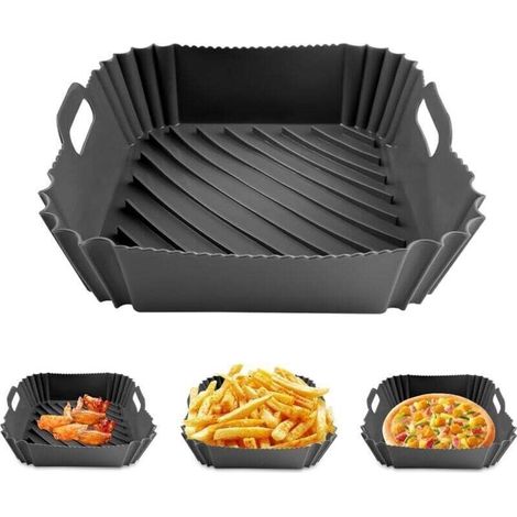 Silikon-Heißluftfritteusenform, wiederverwendbares Heißluftfritteusen-Zubehör, quadratischer Silikon-Fritteusenkorb, antihaftbeschichtete Einlagen für Heißluftfritteuse, Mikrowelle, Kuchenform