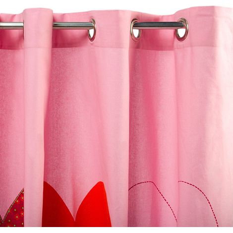 Rideau occultant 100% coton rose à motifs cœur – Dimensions 150x250 cm – Pour chambre d'enfant – Protection lumière – Thedecofactory (1/4)