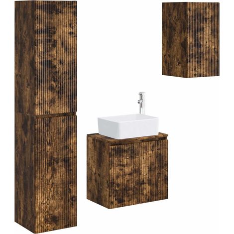 Bathroom Furniture Set 3 pcs Smoked Oak 33 x 34.5 x 160 cm vidaXL (1/5)