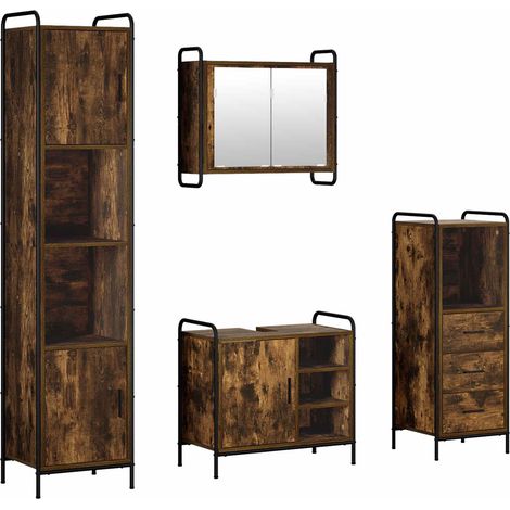 vidaXL Set di Armadi da Bagno 4 pz Rovere Fumo 40 x 36 x 181 cm (1/5)