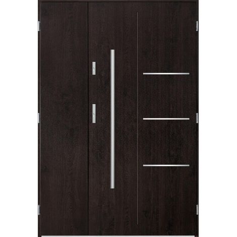 Porte d'entrée double PIRAS 130x200 cm wengé - Poignée et serrure : Avec - Poussant: Droit