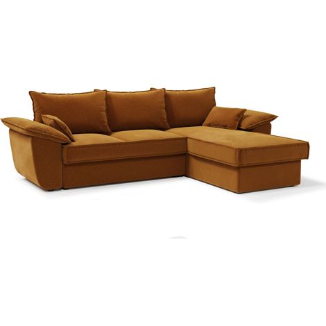 Canapé d'angle droit convertible 4 places en velours moutarde SASHA (1/5)