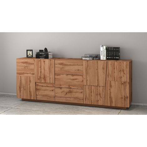 Credenza 4 Ante 3 Cassetti 220x44x86 cm Pongo 4A 3C Rovere Wotan (1/5)