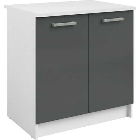 Mueble Bajo Fregadero, Armario de cocina Vetro 2 puertas 1 estante Gris brillante y Blanco 80x84x60 cm