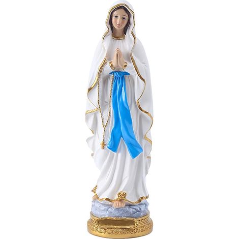 Statue Vierge Marie Lourdes 39cm en Résine, Sainte Vierge Religieuse pour Prière, Autel, Communion, Baptême, Notre Dame Blanc (1/5)