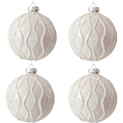 Palline in vetro soffiato bianco decorazioni per albero di natale addobbi sfera cm10 natalizia set da 4 (1/5)