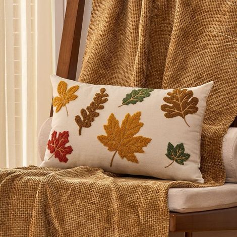 1 Housse de Coussin Automne-Hiver,30 X 50cm en Forme de Motif Feuille d'érable et Citrouille(Sans rembourrage) (1/5)