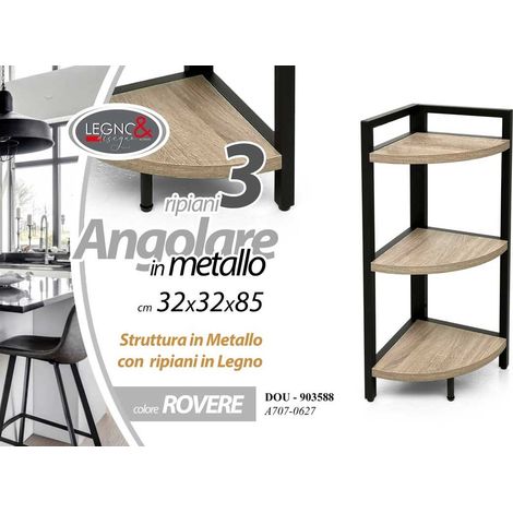 Estantería angulera de metal con 3 estantes efecto roble 32x32x85