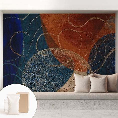 Tapete Dekorative Vliestapete mit Klebe für Wand - Mustertapete - moderne Einrichtung - für Büro Farbenfrohe Formen 208x146 cm (1/5)