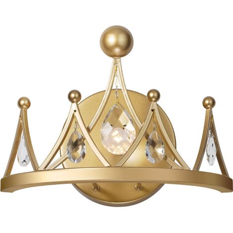 Applique murale dorée avec couronne en métal et cristal, lampe de chevet moderne pour chambre à coucher, adaptée à la décoration du salon (1/4)