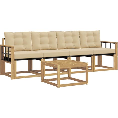 Set di divani da esterno con cuscino 5 pz Salotto da Giardino Bianco e Beige (1/5)