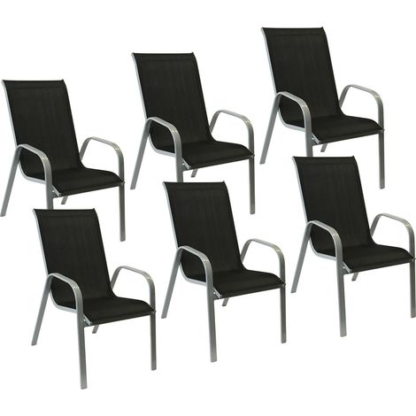 Set di 6 sedie MARBELLA in textilene nero - alluminio grigio