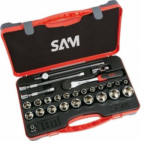 SAM OUTILLAGE - Coffret 27 outils – 1/2″ 75‑SH27A – Douilles 8 à 32 mm, coffret bi‑matière