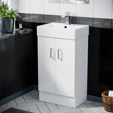 450 mm White Basin Sink Flat Pack Vanity Cabinet Unit Bathroom Furniture Nanuya (1/5)