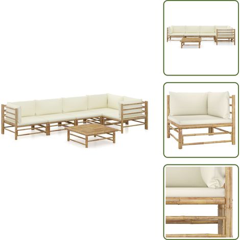 Cuscini da giardino - vidaXL Set Divani da Giardino 6 pz con Cuscini Bianco Crema in Bambù - Salotto da giardino