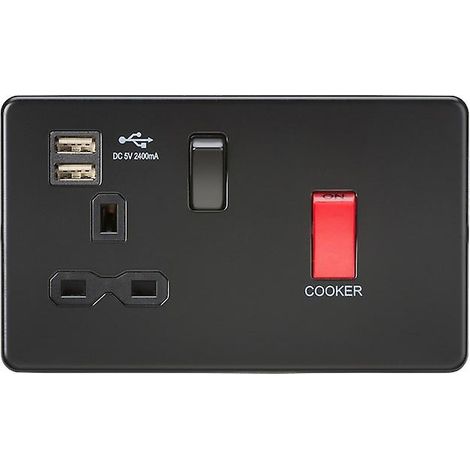 Compatible avec les interrupteurs bipolaires 45 A et les chargeurs USB doubles 13 A (2,4 A) - Noir mat - SFR8333UMBB (1/5)