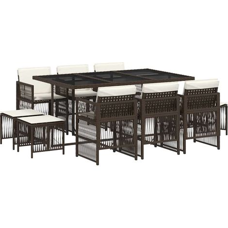 Maison Exclusive - 11-tlg. Garten-Essgruppe mit Kissen Braun Poly