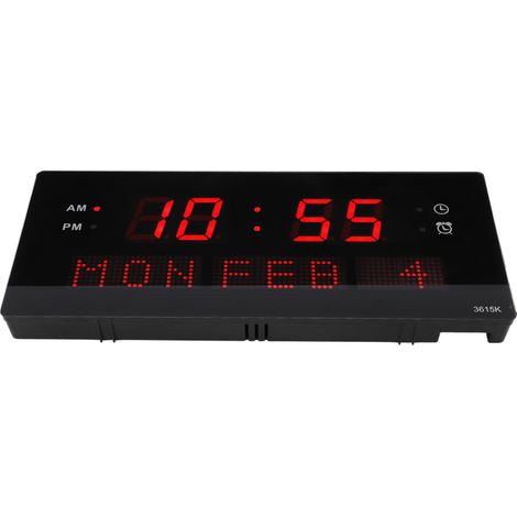 Horloge murale LED décorative, cadre noir, style élégant, trous de suspension, affichage numérique, horloge de bureau électrique, prise UE 100-240 V (1/5)