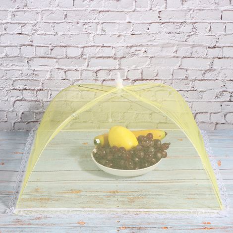 Lot de 2 cloches alimentaires en filet lavables et pliables, style parasol, outil de cuisine, jaune, 43 x 43 cm (1/5)