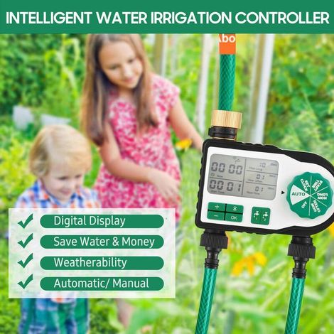VURAHOME - Minuterie d'arrosage automatique numérique avec 2 connecteurs de tuyau Minuterie d'irrigation de jardin programmée Robinet d'arrosage Contrôleur d'irrigation intelligent pour pelouse Terres