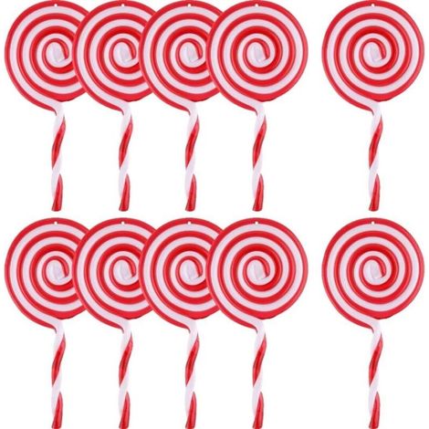 Lot de 10 pendentifs en forme de canne à sucre pour sapin de Noël, 13 cm, décorations pour sapin de Noël, sucette rouge et blanche, ornement de Noël (1/4)